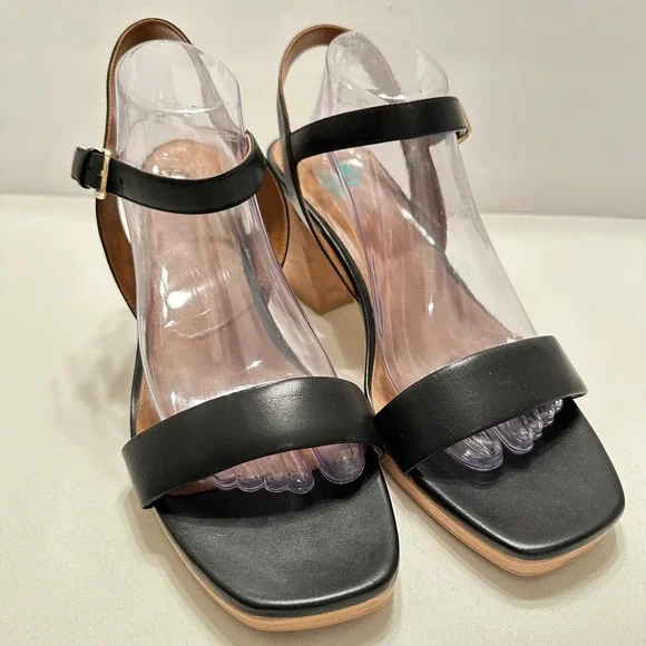 Naturalizer Womens Rose Black Leather Block Heel Sandals Square Toe Size 12 - Picture 2 of 9